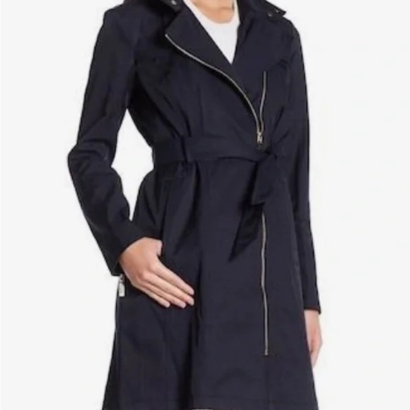 Vince Camuto Blue Belted Rain Jacket - Picture 3 of 13